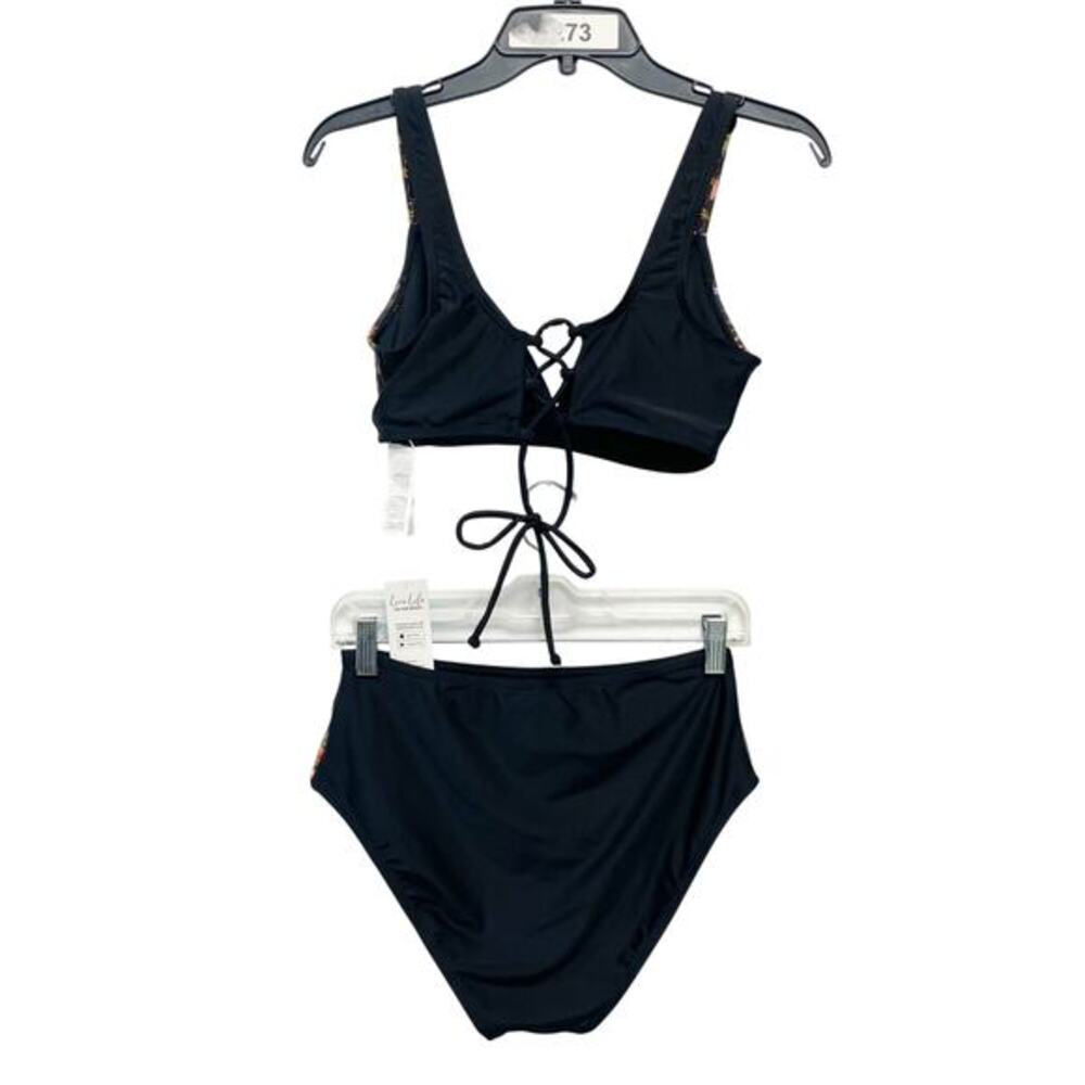 Cupshe Women's Black Floral Bikini Bralette & Standard Bottoms Set Size Medium - Picture 4 of 9